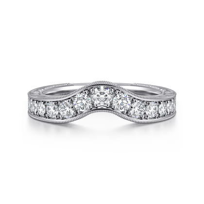 Vintage Inspired 14K White Gold Curved Diamond Wedding Band