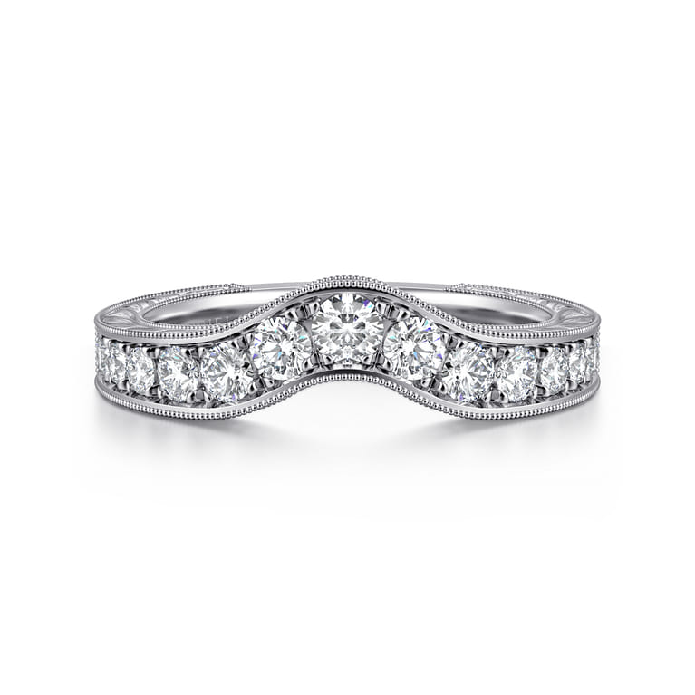 Curved Wedding Ring in 14k White Gold with Round Natural Diamond at Gabriel & Co. - Shot 1