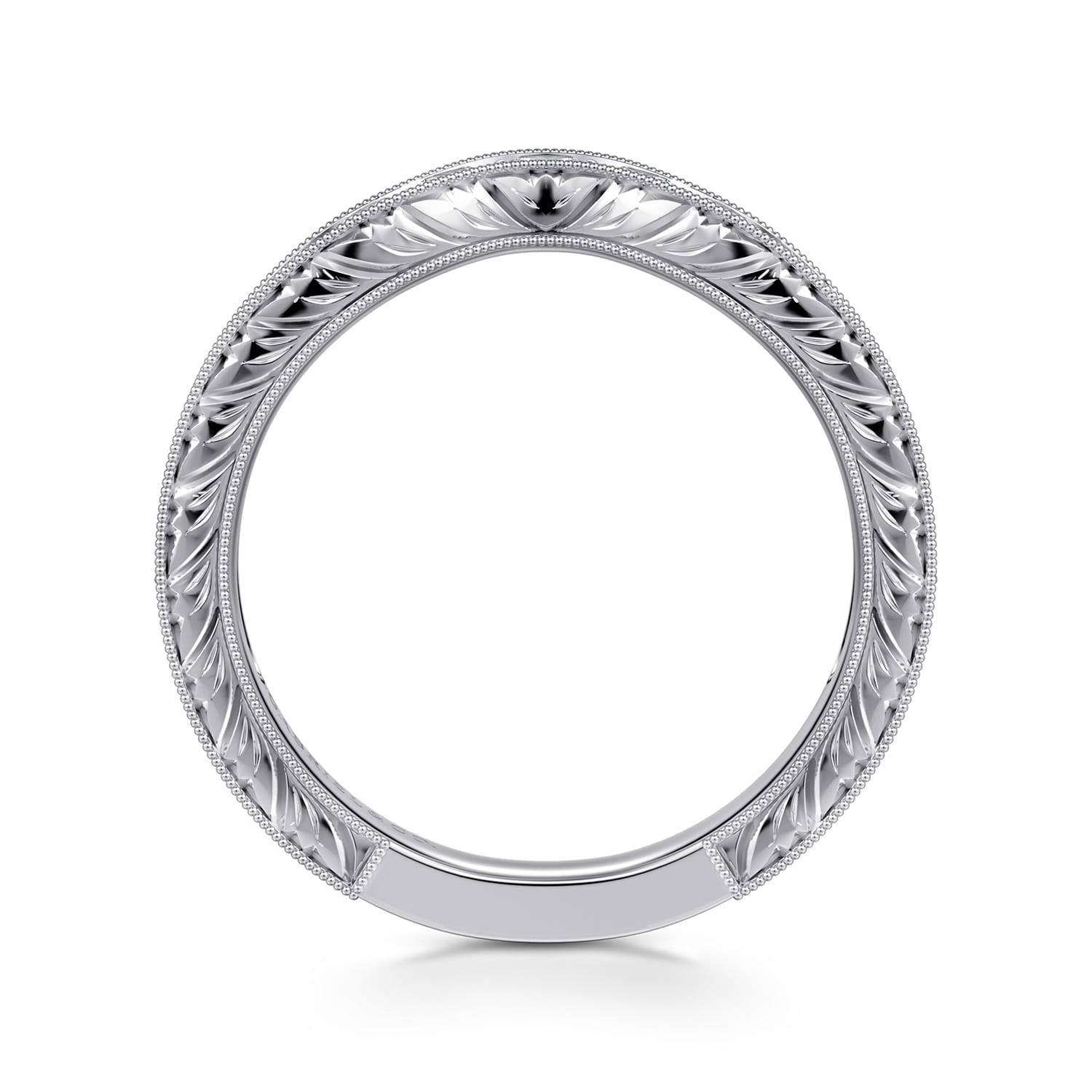 Curved Wedding Ring in 14k White Gold with Round Natural Diamond at Gabriel & Co. - Shot 2