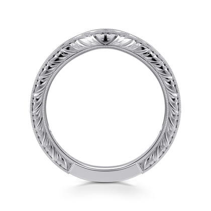 Vintage Inspired 14K White Gold Curved Diamond Wedding Band