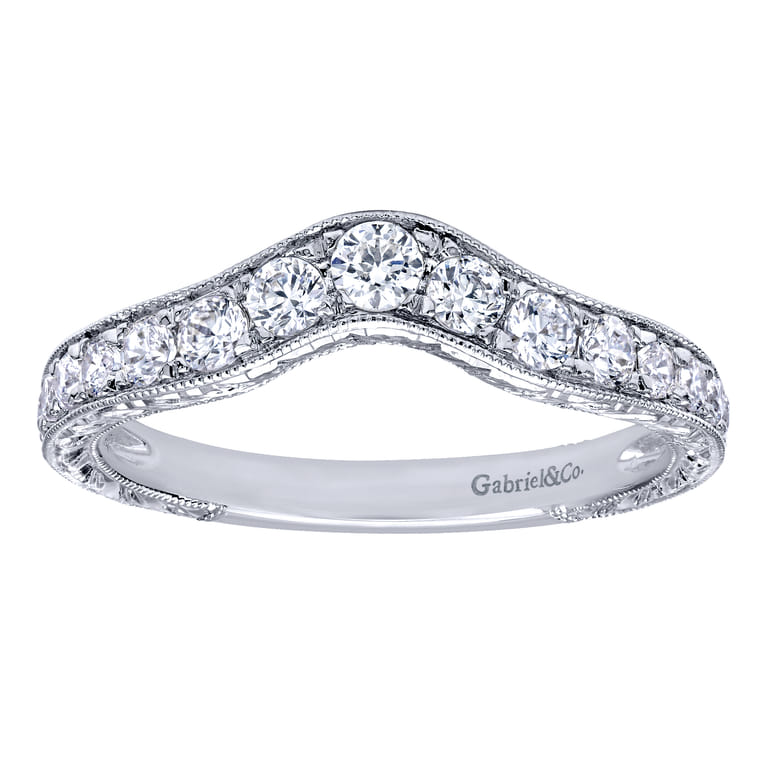 Curved Wedding Ring in 14k White Gold with Round Natural Diamond at Gabriel & Co. - Shot 5