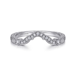 Vintage Inspired 14K White Gold Curved Diamond Wedding Band
