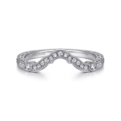 Vintage Inspired 14K White Gold Curved Diamond Wedding Band