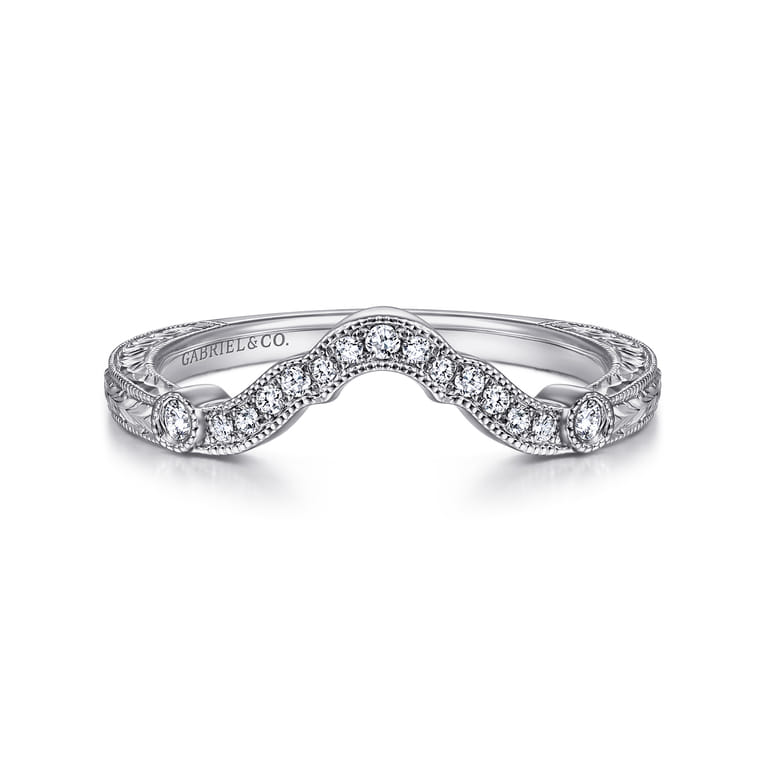 Curved Wedding Ring in 14k White Gold with Round Natural Diamond at Gabriel & Co. - Shot 1