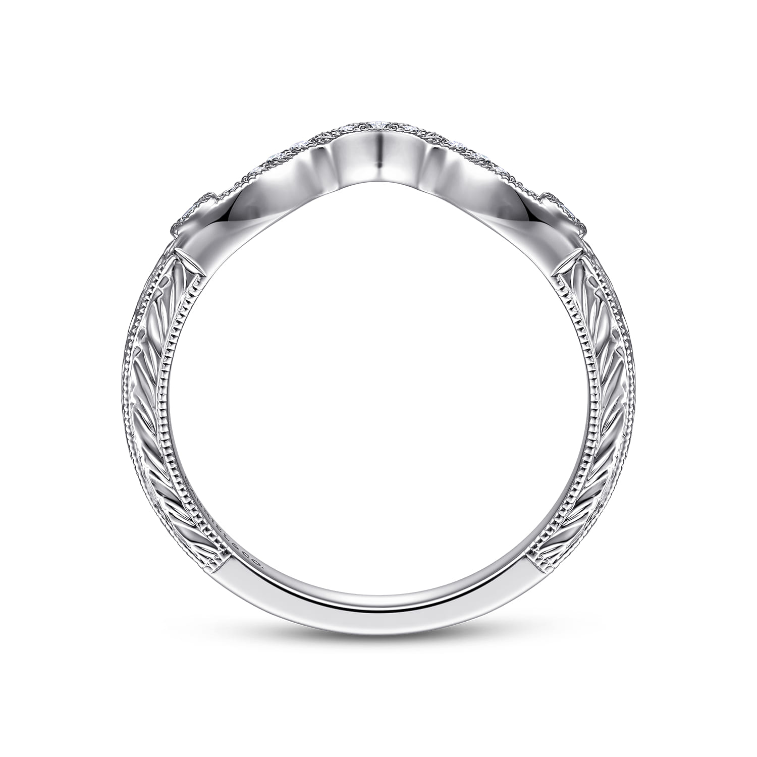Curved Wedding Ring in 14k White Gold with Round Natural Diamond at Gabriel & Co. - Shot 2