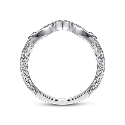 Vintage Inspired 14K White Gold Curved Diamond Wedding Band
