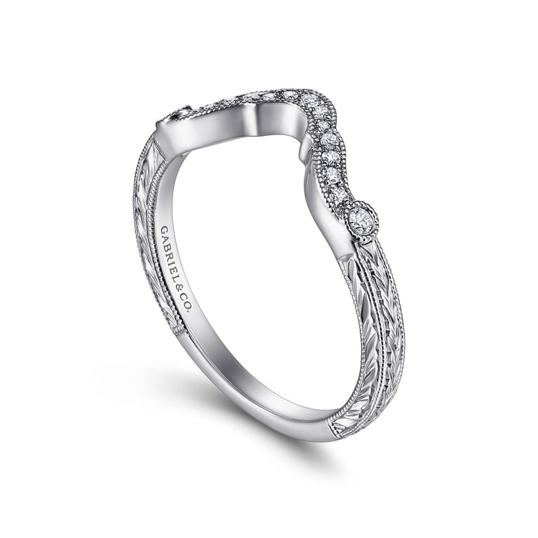 Curved Wedding Ring in 14k White Gold with Round Natural Diamond at Gabriel & Co. - Shot 3