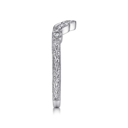 Vintage Inspired 14K White Gold Curved Diamond Wedding Band
