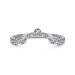 Vintage Inspired 14K White Gold Curved Diamond Wedding Band