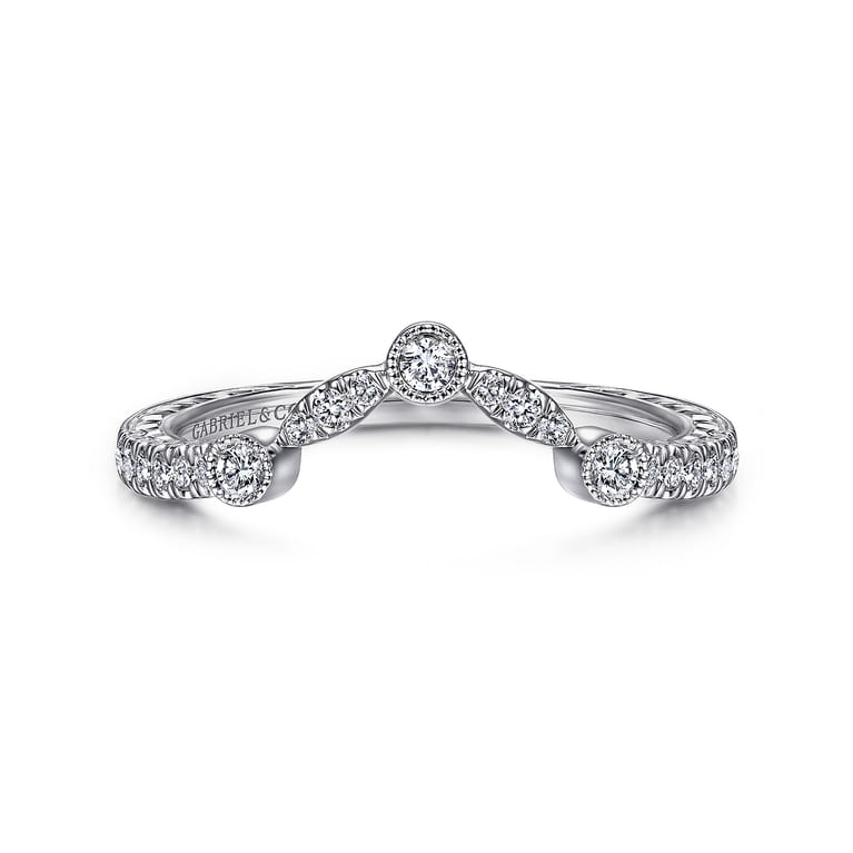 Curved Wedding Ring in 14k White Gold with Round Natural Diamond at Gabriel & Co. - Shot 1
