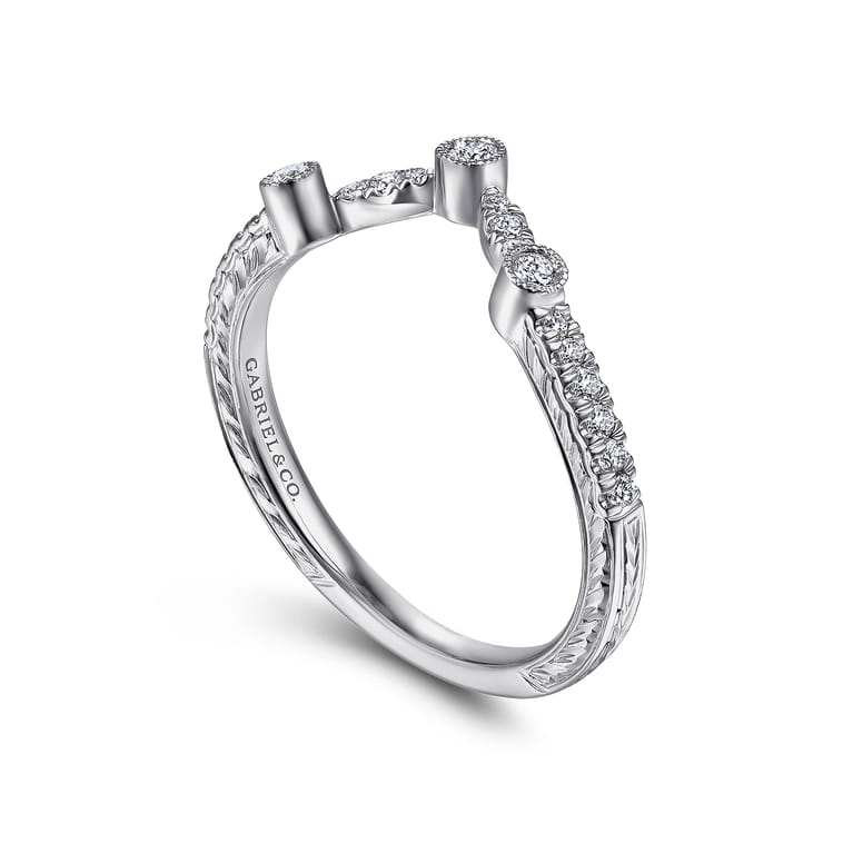 Curved Wedding Ring in 14k White Gold with Round Natural Diamond at Gabriel & Co. - Shot 3
