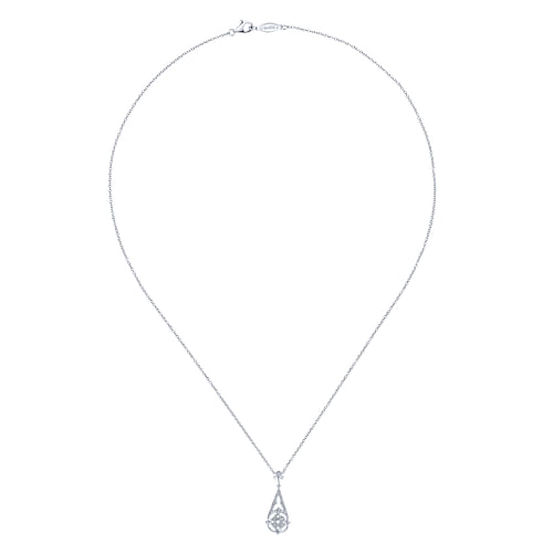 Vintage Inspired 14K White Gold Diamond Teardrop Pendant Necklace - 0.08 ct - Shot 2