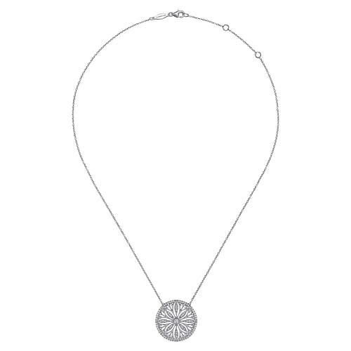 Vintage Inspired 14K White Gold Floral Diamond Pendant Necklace - 0.55 ct - Shot 2