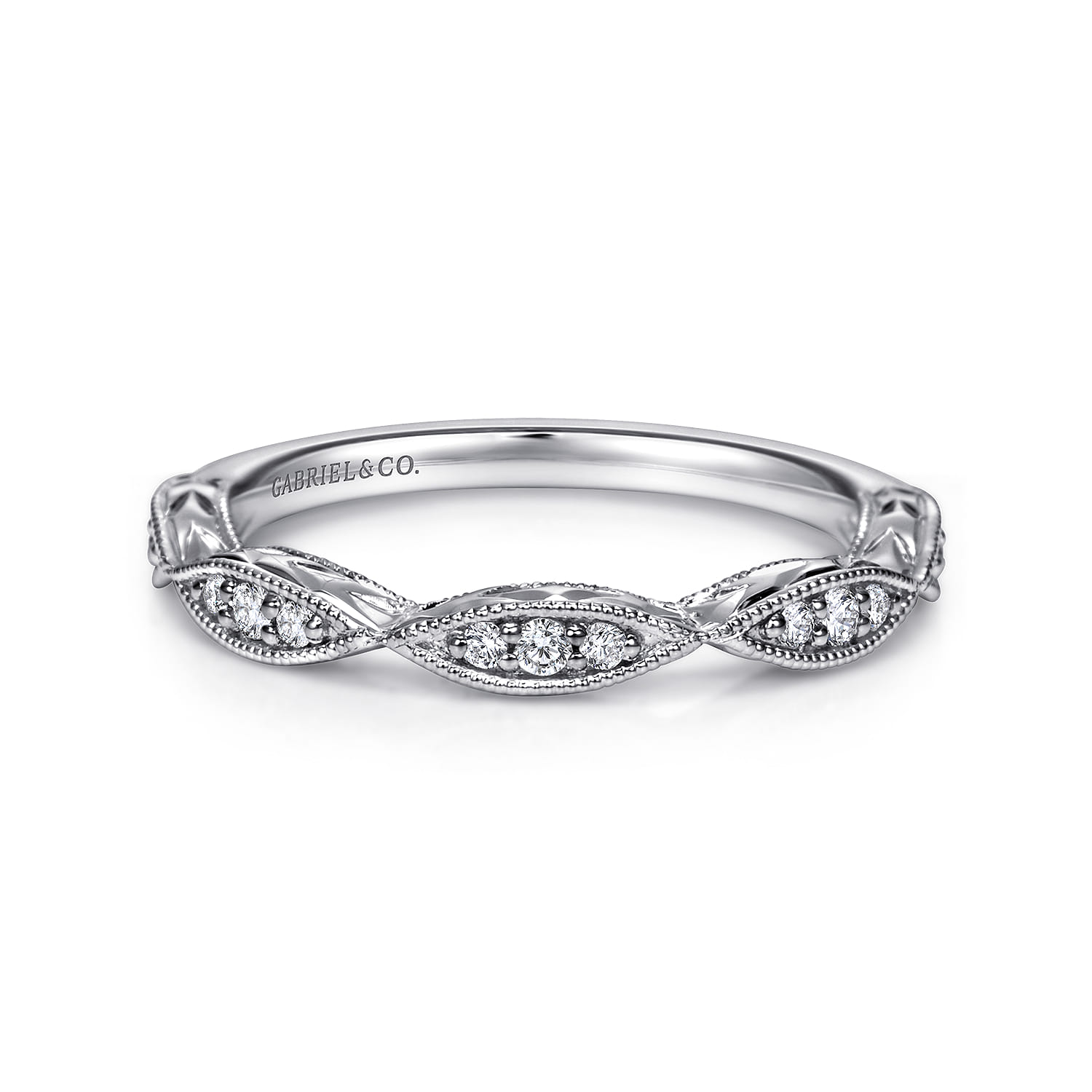 Fancy Wedding Ring in 14k White Gold with Round Natural Diamond at Gabriel & Co. - Shot 1