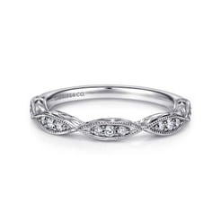 Vintage Inspired 14K White Gold Marquise Station Diamond Anniversary Band