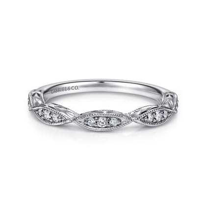 Vintage Inspired 14K White Gold Marquise Station Diamond Anniversary Band