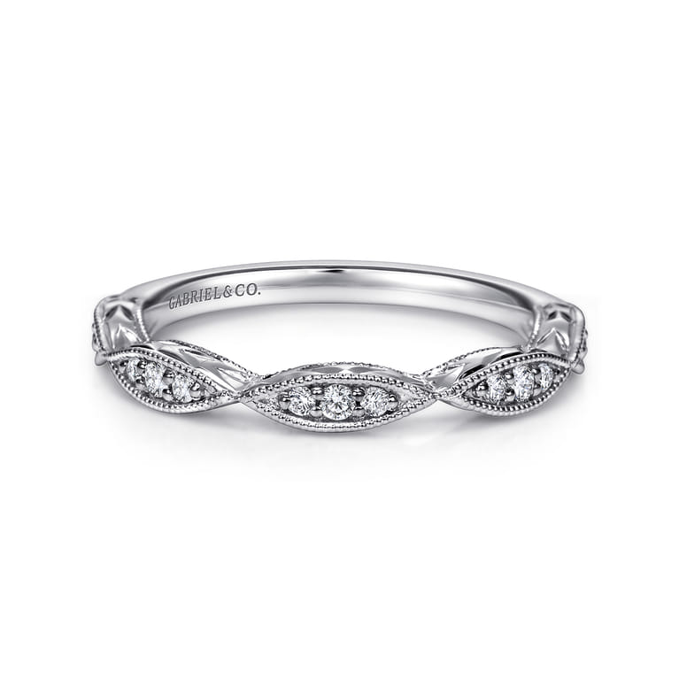 Fancy Wedding Ring in 14k White Gold with Round Natural Diamond at Gabriel & Co. - Shot 1
