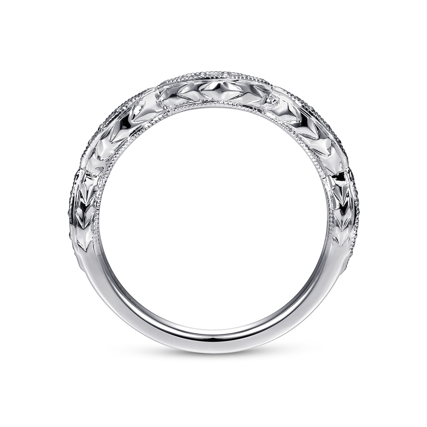 Fancy Wedding Ring in 14k White Gold with Round Natural Diamond at Gabriel & Co. - Shot 2