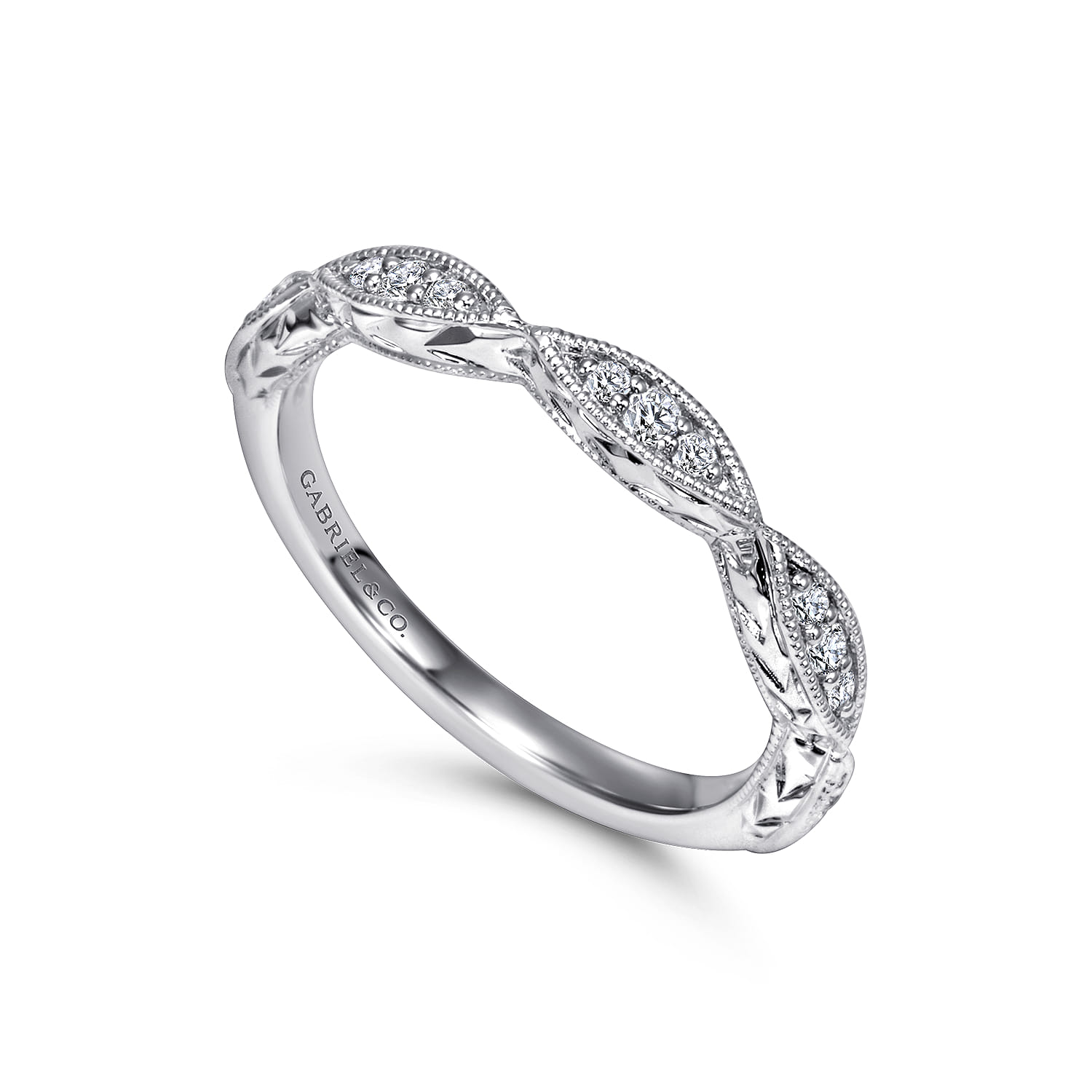 Fancy Wedding Ring in 14k White Gold with Round Natural Diamond at Gabriel & Co. - Shot 3