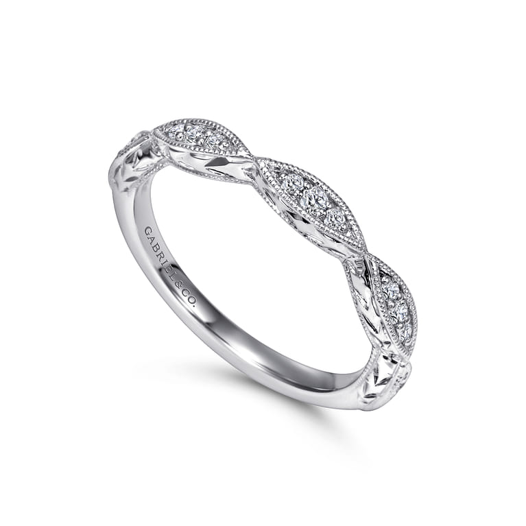 Fancy Wedding Ring in 14k White Gold with Round Natural Diamond at Gabriel & Co. - Shot 3