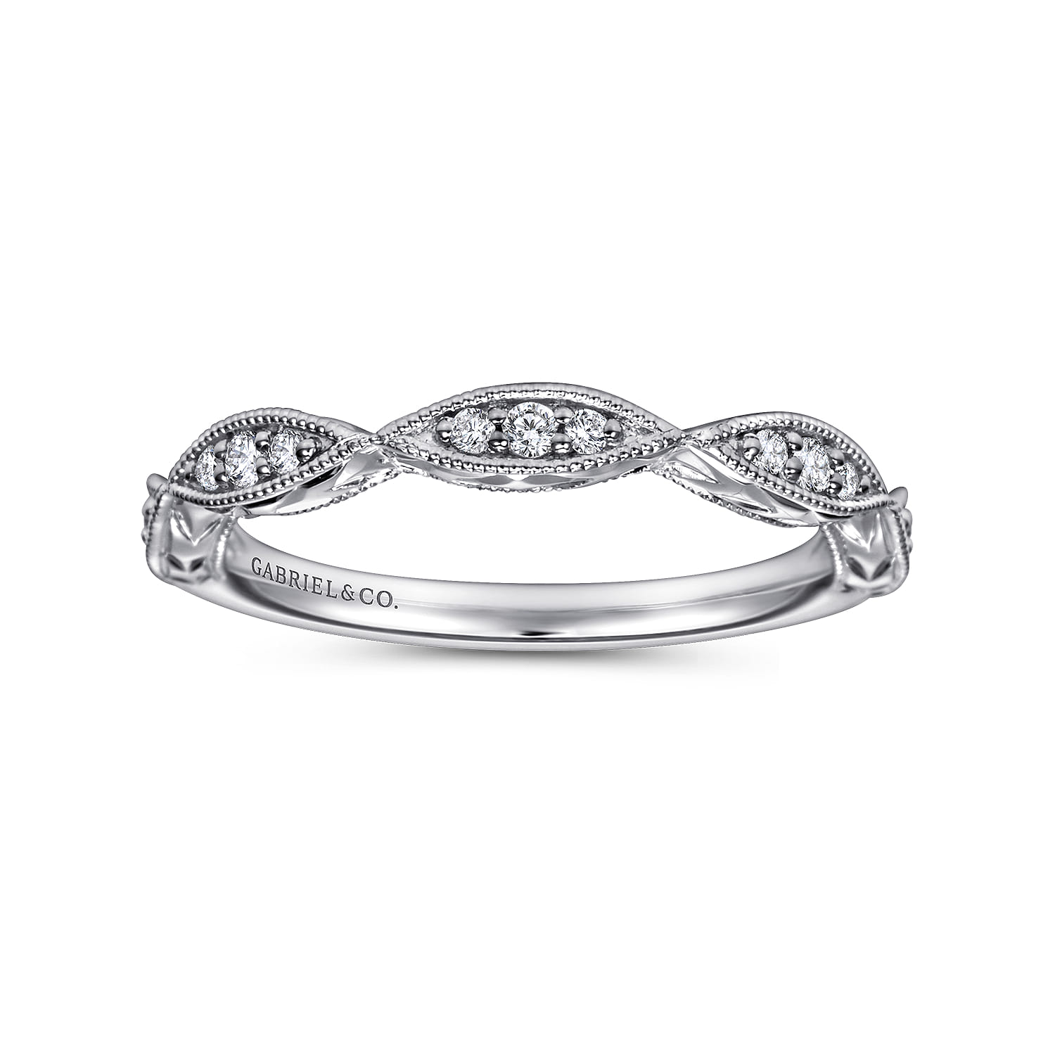 Fancy Wedding Ring in 14k White Gold with Round Natural Diamond at Gabriel & Co. - Shot 4