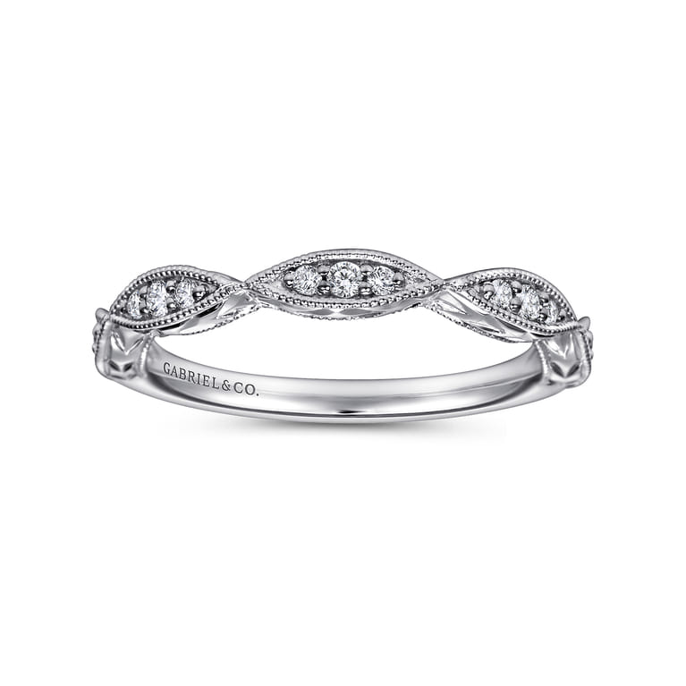 Fancy Wedding Ring in 14k White Gold with Round Natural Diamond at Gabriel & Co. - Shot 4