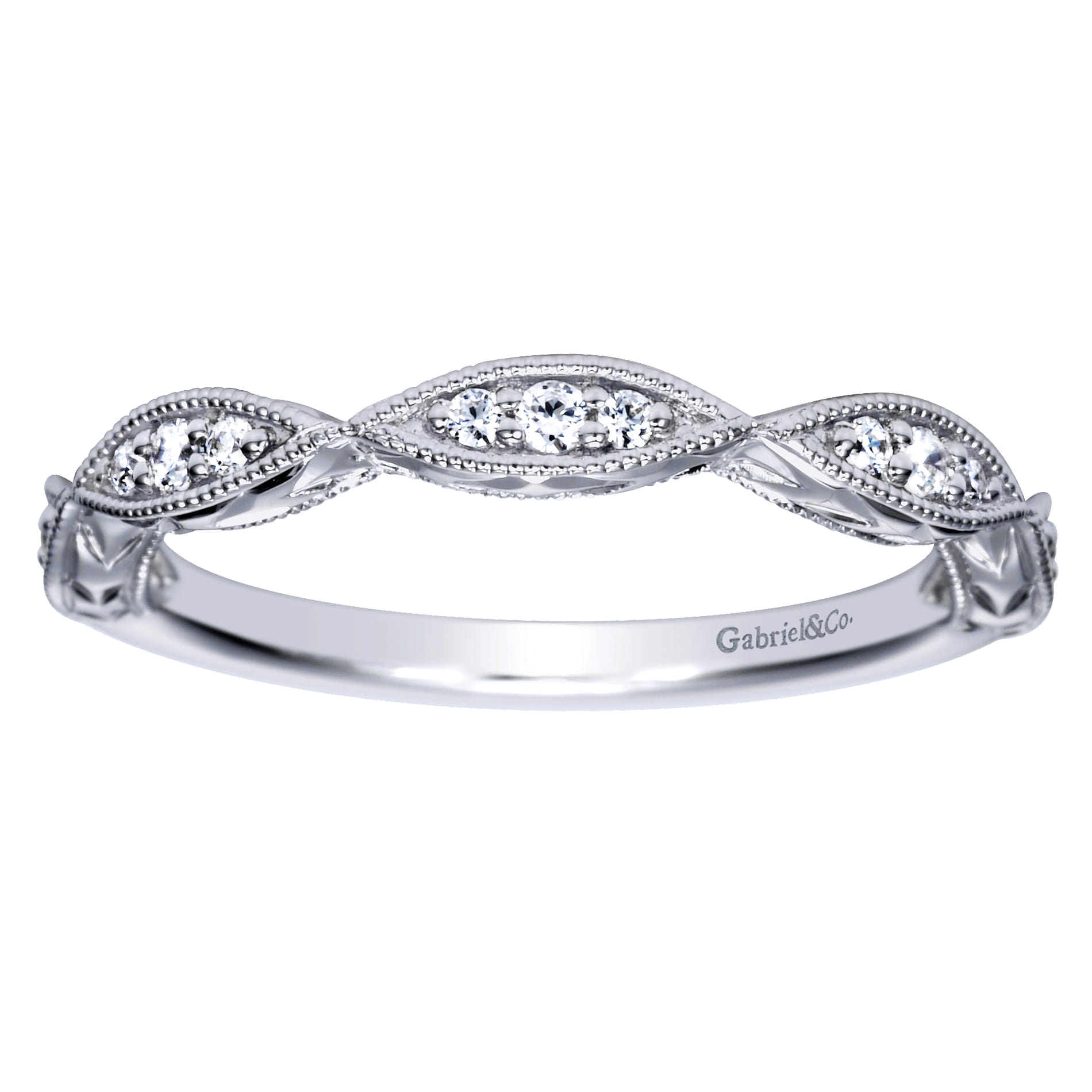 Fancy Wedding Ring in 14k White Gold with Round Natural Diamond at Gabriel & Co. - Shot 5
