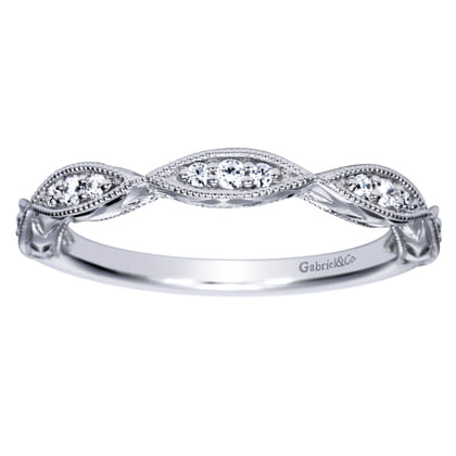 Vintage Inspired 14K White Gold Marquise Station Diamond Anniversary Band