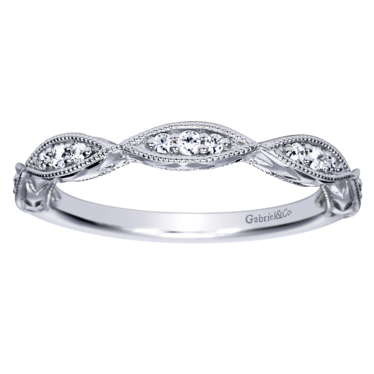 Fancy Wedding Ring in 14k White Gold with Round Natural Diamond at Gabriel & Co. - Shot 5