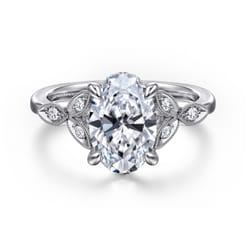 Vintage Inspired 14K White Gold Oval Diamond Engagement Ring