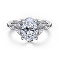 Vintage Inspired 14K White Gold Oval Diamond Engagement Ring