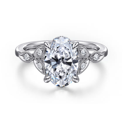 Vintage Inspired 14K White Gold Oval Diamond Engagement Ring