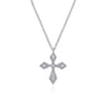 Vintage Inspired 14K White Gold Pointed Diamond Cross Pendant Necklace - 0.08 ct