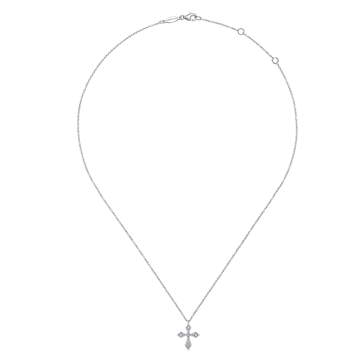 Vintage Inspired 14K White Gold Pointed Diamond Cross Pendant Necklace - 0.08 ct - Shot 2