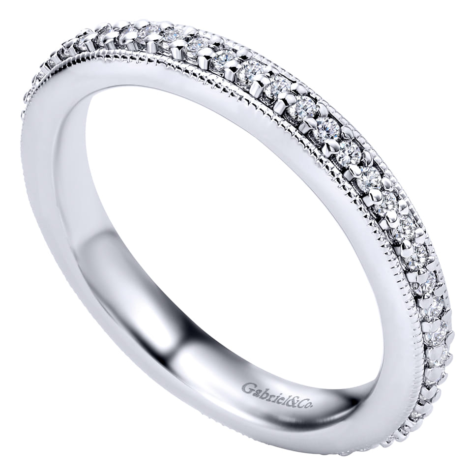 Eternity Band Wedding Ring in 14k White Gold with Round Natural Diamond at Gabriel & Co. - Shot 3