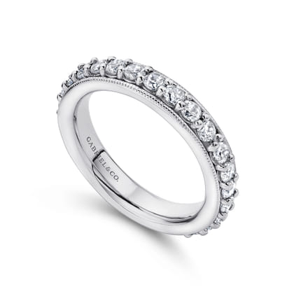 Vintage Inspired 14K White Gold Prong Set Diamond Eternity Band