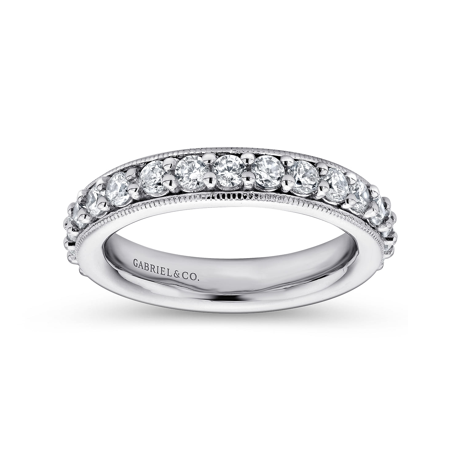 Eternity Band Wedding Ring in 14k White Gold with Round Natural Diamond at Gabriel & Co. - Shot 4