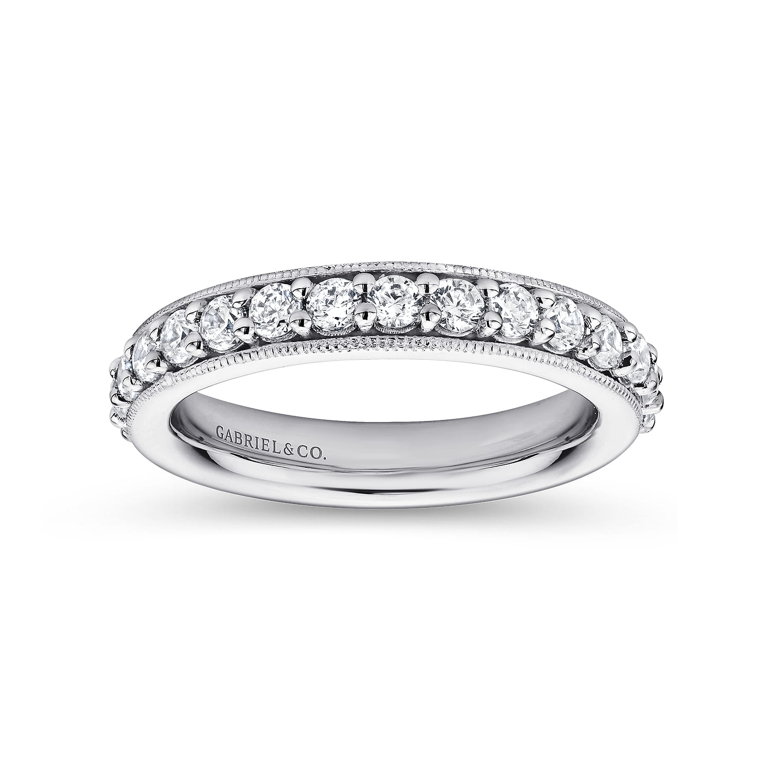 Eternity Band Wedding Ring in 14k White Gold with Round Natural Diamond at Gabriel & Co. - Shot 4