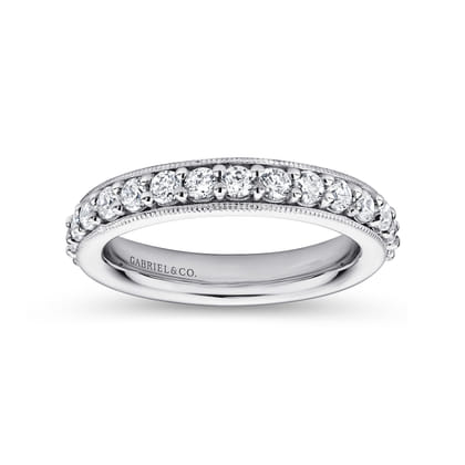 Vintage Inspired 14K White Gold Prong Set Diamond Eternity Band