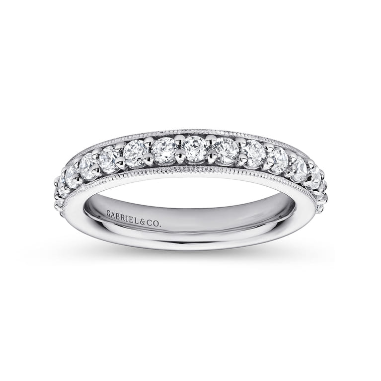 Eternity Band Wedding Ring in 14k White Gold with Round Natural Diamond at Gabriel & Co. - Shot 4