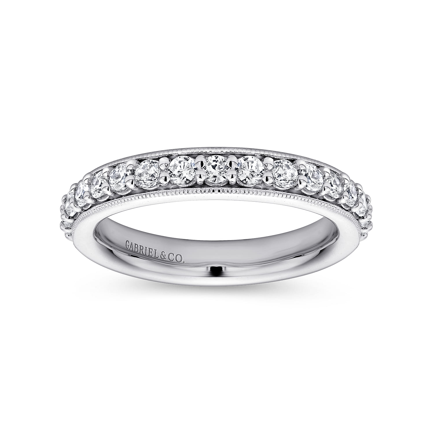 Eternity Band Wedding Ring in 14k White Gold with Round Natural Diamond at Gabriel & Co. - Shot 4
