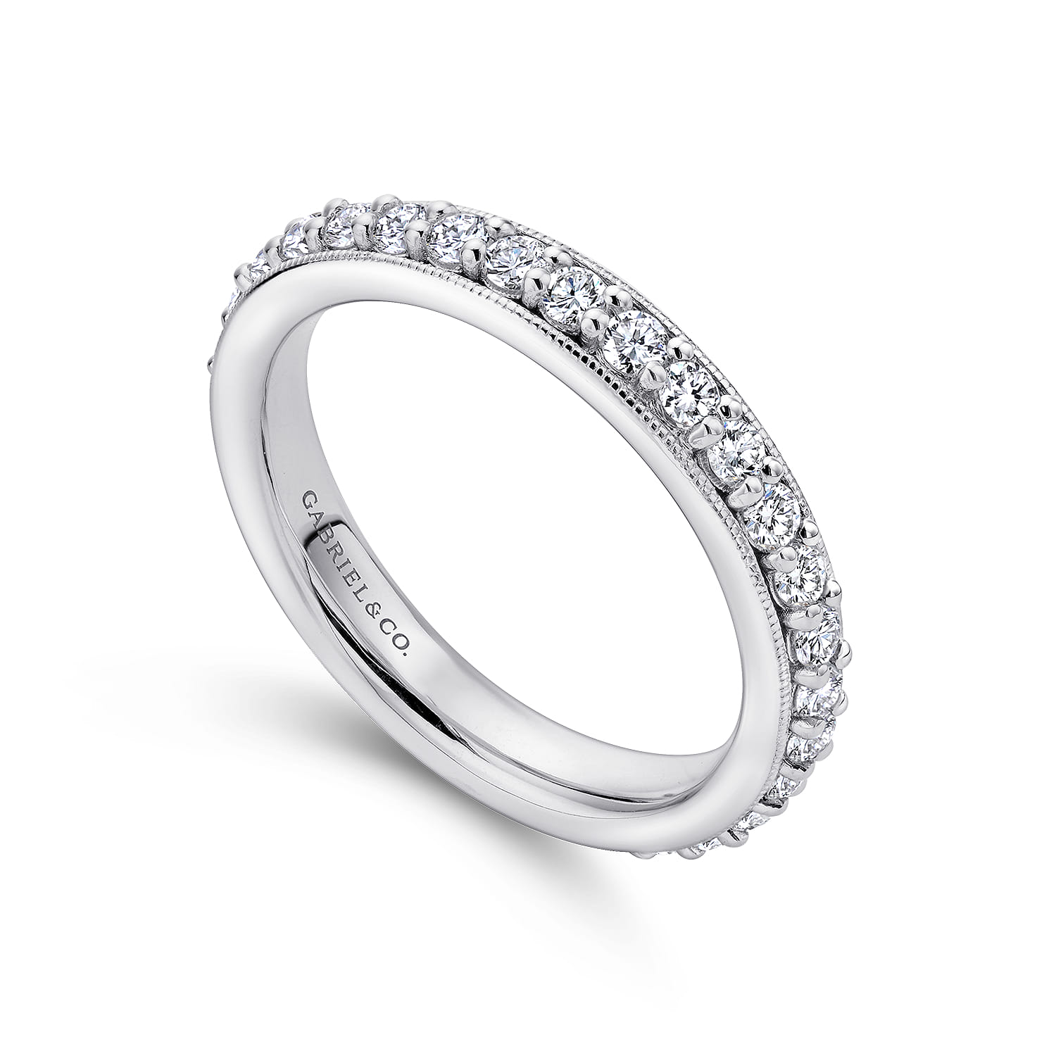 Eternity Band Wedding Ring in 14k White Gold with Round Natural Diamond at Gabriel & Co. - Shot 3
