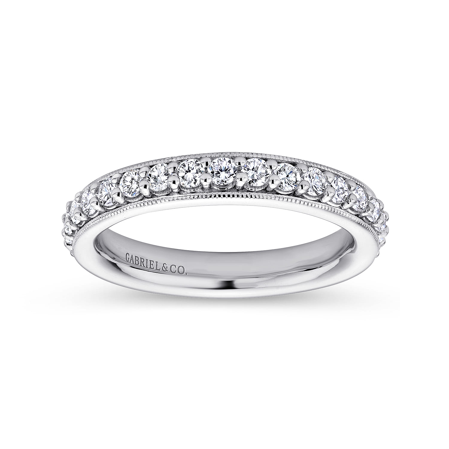 Eternity Band Wedding Ring in 14k White Gold with Round Natural Diamond at Gabriel & Co. - Shot 4