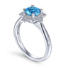 Vintage Inspired 14K White Gold Round Blue Topaz and Floral Diamond Halo Ring - 0.09 ct
