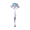 Vintage Inspired 14K White Gold Round Blue Topaz and Floral Diamond Halo Ring - 0.09 ct