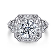 Vintage Inspired 14K White Gold Round Halo Diamond Engagement Ring