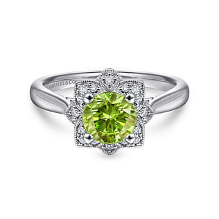 Vintage-Inspired-14K-White-Gold-Round-Peridot-and-Floral-Diamond-Halo-Ring1