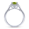 Vintage Inspired 14K White Gold Round Peridot and Floral Diamond Halo Ring - 0.09 ct