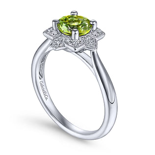 Vintage-Inspired-14K-White-Gold-Round-Peridot-and-Floral-Diamond-Halo-Ring3