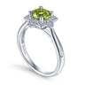 Vintage Inspired 14K White Gold Round Peridot and Floral Diamond Halo Ring - 0.09 ct
